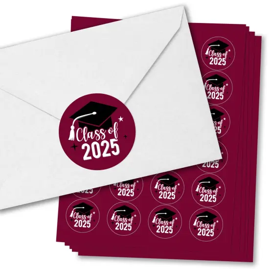 Big Dot of Happiness Class of 2025 Maroon Grad Party Envelope Seal Stickers, Round Circle Stickers to SealCards, Graduation Envelope Seals - 120 Count {1}