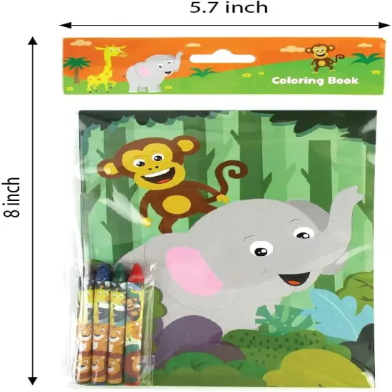 TINYMILLS Safari Animals Jungle Book Birthday Party Favor Set of 108 pcs (12 Large Party Favor Treat Bags with Handles, 24 Self-Ink Stamps for Kids, 12 Sticker Sheets, 12 Coloring Books, 48 Crayons) {2}
