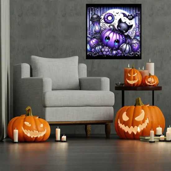 5D Diamond Art kits for Adults Beginners, Halloween Pumpkin Bat,13.7x 13.7 Inch {4}