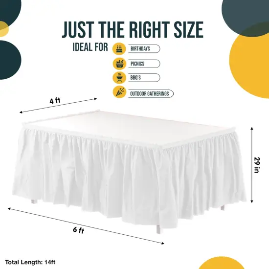 Ruffle Disposable Table Skirt 14 Ft Long Pleated Table Skirts with Adhesive Strip &ndash; Fits 6ft+ Rectangle or Round Tables &ndash; Ideal for Birthday Parties, Gender Reveal, Baby Showers & Event Decorations 6 pack by Exquisite White {4}