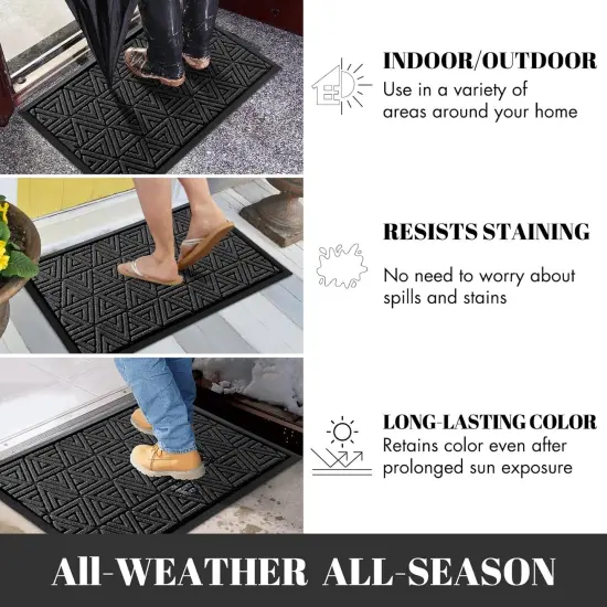 Door Mat Outdoor Entrance, Heavy Duty Durable Front Welcome matt for Outside Home Entry, Back Patio Floor Porch Garage Office, Low Profile, Easy Clean, Waterproof, 29.5 x 17, Black {5}