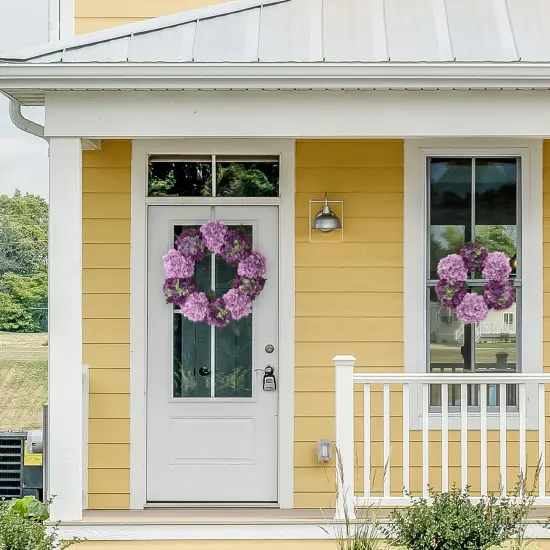 2-Pack: Magenta Pink Hydrangea Wreath, 15" Wide, Grapevine Ring, Front Door Wreath by Floral Home&reg; {2}