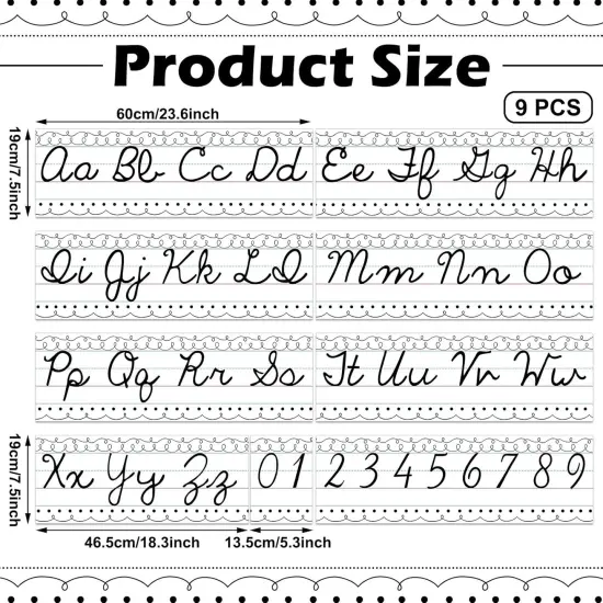 Set of 9 Cursive Writing Bulletin Board Cursive Alphabet Wall Strip {3}
