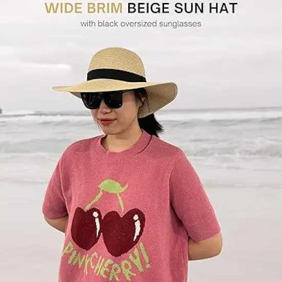 4E's Novelty Sun Hat for Women UV Protection with Sunglasses, UPF 50+, Packable Beach Hat, Beige {4}