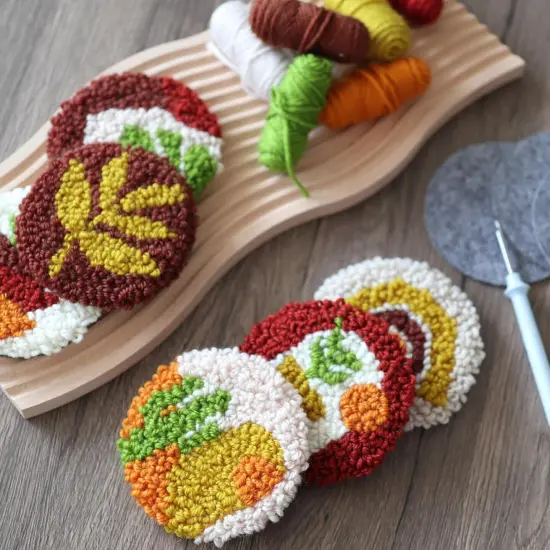 Punch Needle Coasters Kit, Punch Needle Embroidery Kit for Beginners and Adults Including Patterns, Tools, Yarns, Hoop, Instruction, Coaster Holder Coaster Art Craft Supplies (Plants) {5}