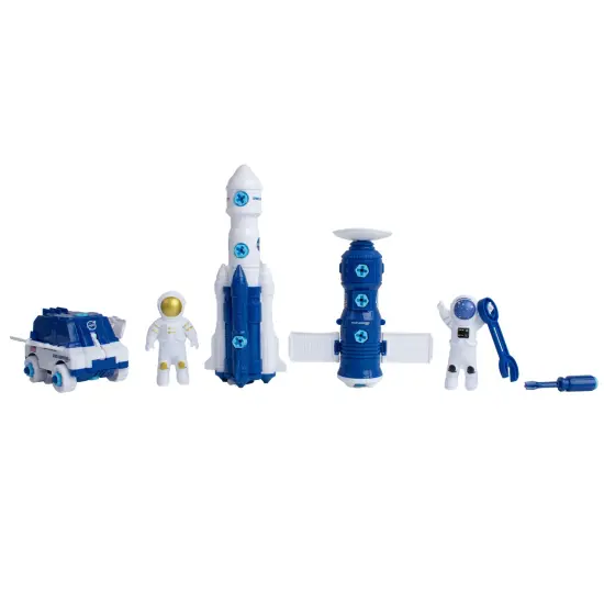 Space Adventure: Build Your Own Space Station Playset - 7pcs, Rocket, Rover, Spacecraft, 2 Astronaut Figures & Construction Tools, NASA Toy, Kids 3+ {1}