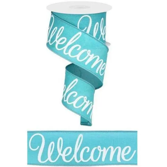 2.5" Welcome Royal Ribbon: Light Teal (10 Yards) {4}