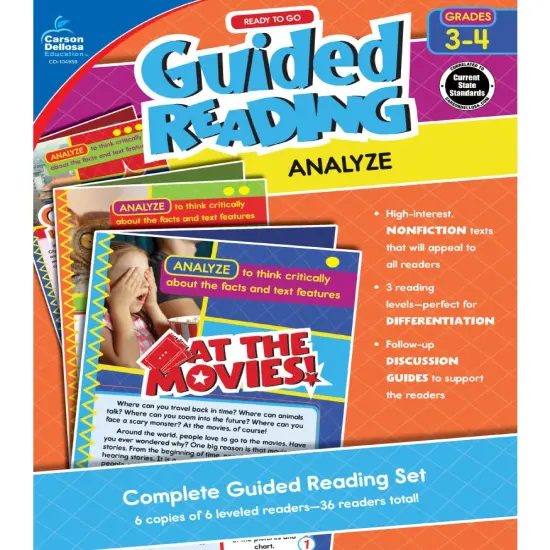 Carson Dellosa Ready to Go: Analyze Guided Reading Set, Grades 3-4 Resource Book With 36 Nonfiction Leveled Readers, Discussion Guides, Prompts, and More {1}