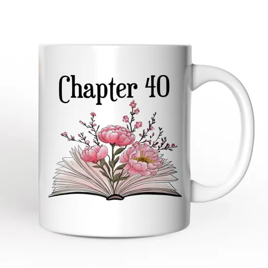 40th Birthday Pink Flowers Book Mug, Chapter 40 Gift {1}