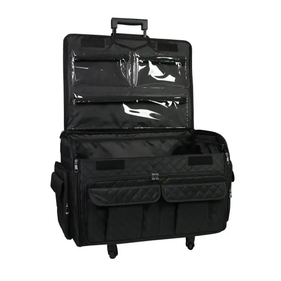 Everything Mary XXL 4 Wheel Collapsible Rolling Sewing Machine Storage Case, Black Quilted {2}