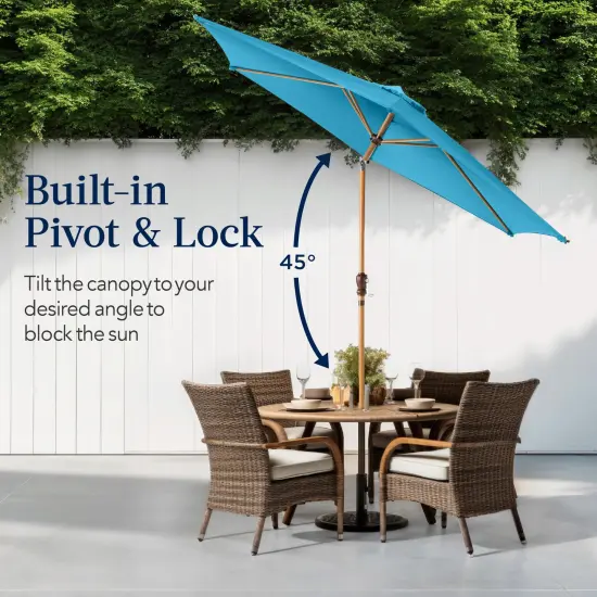 Best Choice Products 10ft Outdoor Woodgrain Pattern Steel Market Patio Umbrella w/ Crank, Tilt Sky Blue {4}