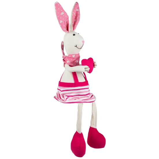 Northlight Sitting Girl Easter Rabbit Decoration with Dangling Legs - 16.5" - Cream and Pink Ivory {5}