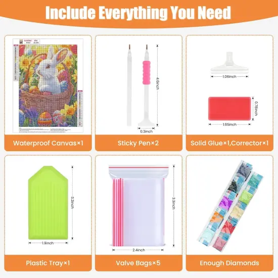 Diamond Painting Kits for Adults,Easter Full Drill Diamond Art Diamond Dots Paintings for Beginners,Rabbit Eggs Round 5D DIY Arts and Crafts for Home Wall Decor 12x16inch {5}