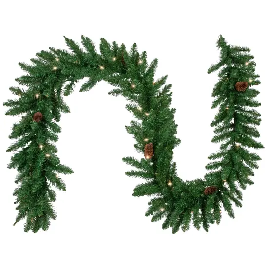 Northlight 9' x 12" Pre-Lit Black River Pine Artificial Christmas Garland, Clear Lights Green {3}
