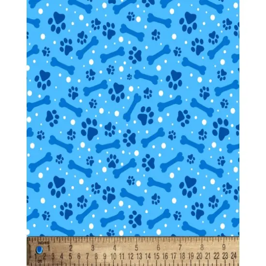 Pets Paw Prints and Dog Bones Blue Cotton Fabric | By the Yard | Sewing and Crafting | 44 inches wide {1}