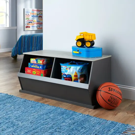 Badger Basket Two Bin Stackable Storage Cubby Charcoal/White {2}