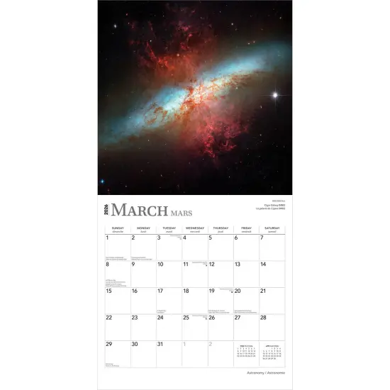 Astronomy | 2026 12 x 24 Inch (Hanging) Monthly Square Wall Calendar | English/French Bilingual {3}