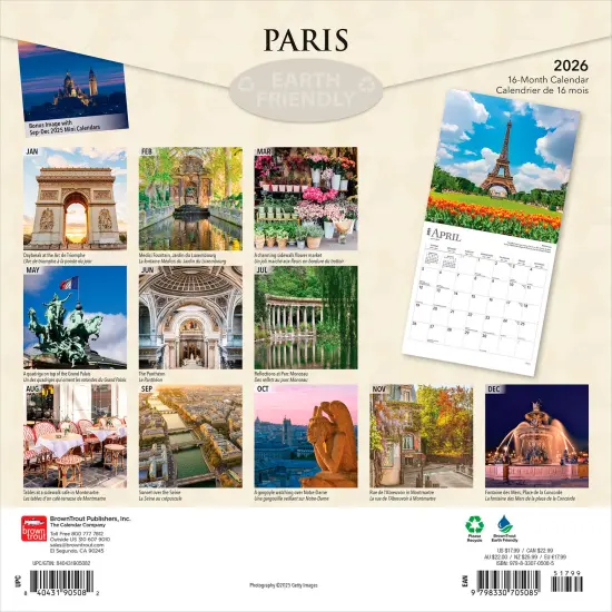 Paris | 2026 12 x 24 Inch (Hanging) Monthly Square Wall Calendar | Foil Stamped Cover | English/French Bilingual | Plastic-Free {2}