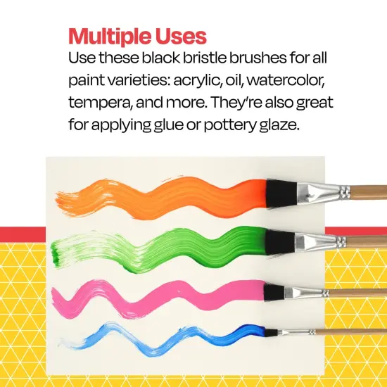 School Smart Black Bristle Paint Brushes, Long Handle, Assorted Sizes, Set of 72 {7}