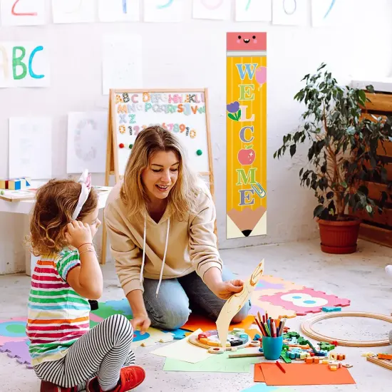 Pencil Welcome Banner Pencils Vertical Back To School Backdrop Sign,7.87 x 39.37 Inch {5}