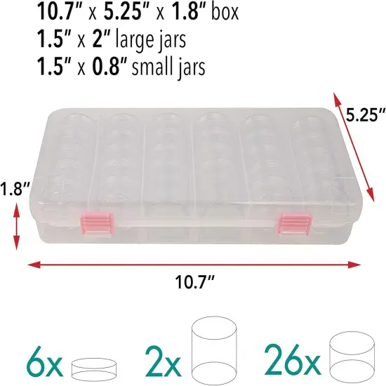 The Beadsmith Personality Case, Clear Plastic Bead Storage Case with 28 Removable and Stackable Jars, Includes 6 Screw top lids, Organizer Storage for Beads, Snap Lock Case for Jewelry and Crafts {3}
