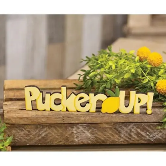 Wooden Word Cutout Sitter for Home Decor Shelf Spring Accent Piece Pucker Up! {7}