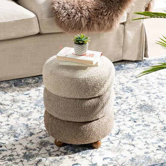 Modern Gradient Upholstered Storage Ottoman or Accent Stool with Rubberwood Ball Feet Brown {3}