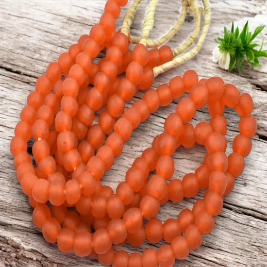 10-11mm Matte Orange African Recycled Glass Beads (20" Strand) {3}