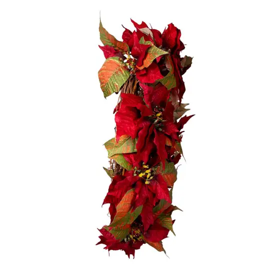 24" Unlit Red Poinsettia Wreath – Festive Christmas Decoration {5}