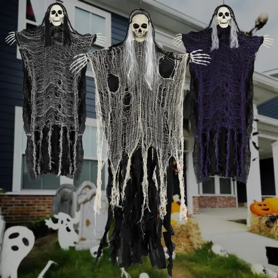 3PCS Scary Hanging Ghosts,Halloween Grim Reaper Skeleton {1}