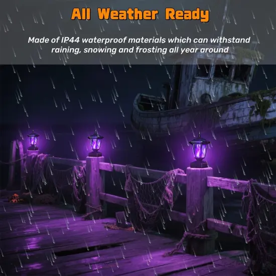 2 Pack - Solar Flame Post Cap Lights Outdoor, Halloween Flickering Purple Flame {4}
