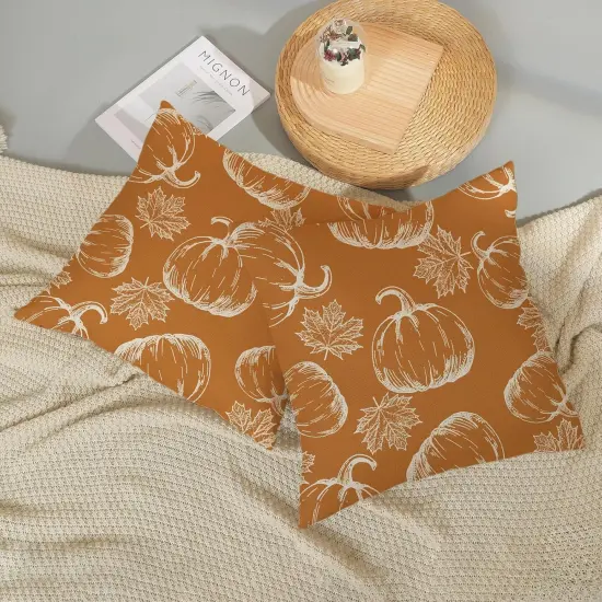 Fall Pillow Covers 18x18 Inhc Set of 2 Orange Burnt Pumpkin Maple Leaves {5}