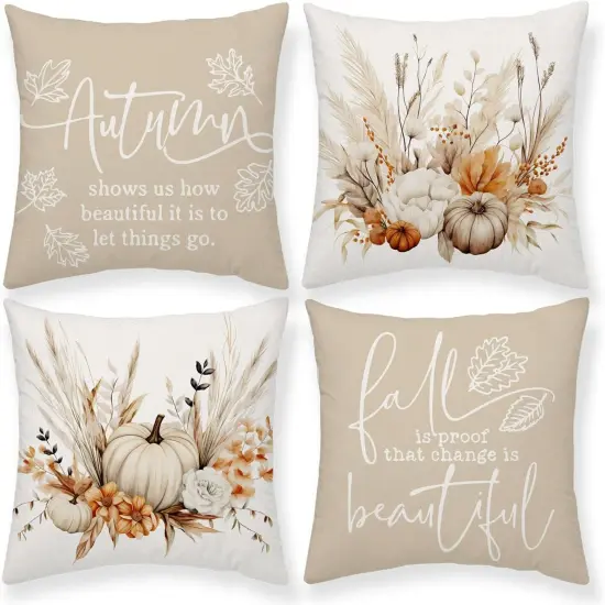 Pumpkin Pillow Covers Autumn Bohemia 20 x 20 Inch Throw Pillows Thanksgiving Harvest {1}