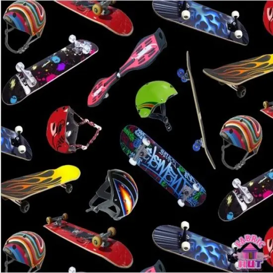 Elizabeth's Studio Sports Collection Skateboarding Black Cotton Fabric by the Yard {1}