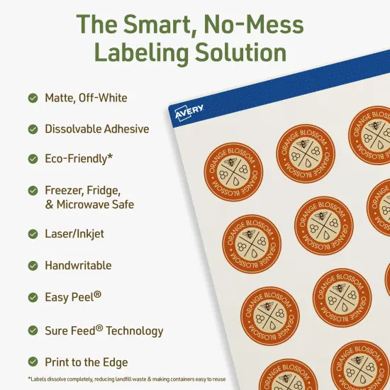 Avery Dissolvable Labels, 1.25" Diameter Round {8}