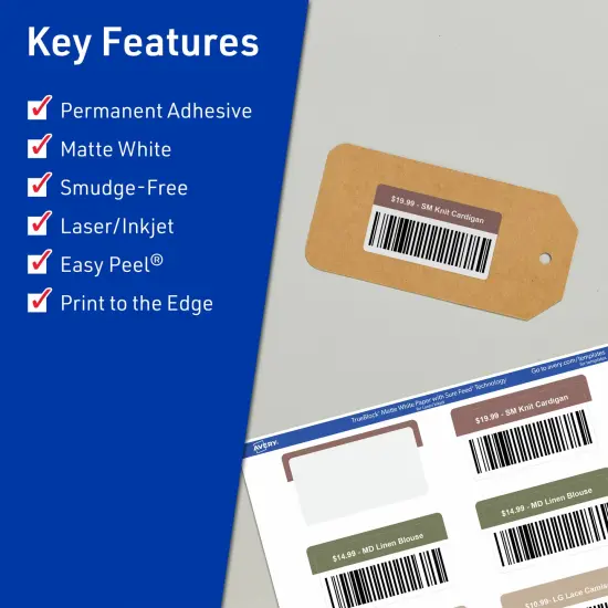 Avery TrueBlock Matte White Paper Labels,3/4" x 3-1/2" Rectangle {2}