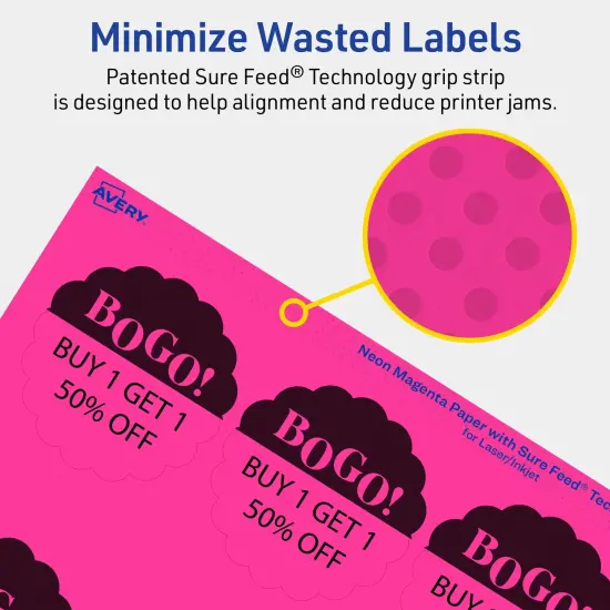 Avery Neon Magenta Paper Labels, 2.5" Diameter Round Scalloped {4}