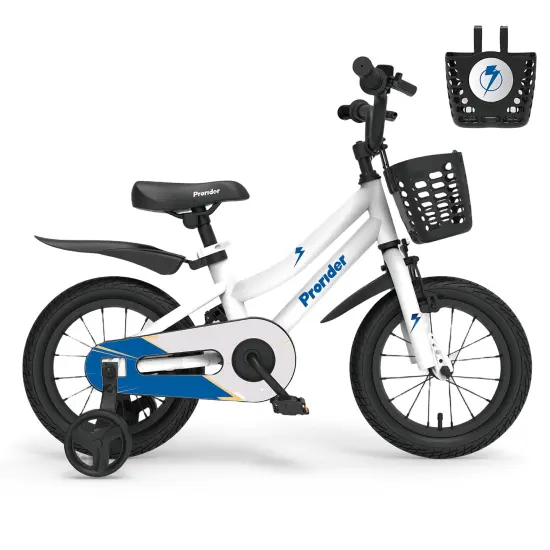 Prorider 18'' Kid's Bike with Removable Training Wheels & Basket for 4-8 Years OldWhite/Blue/Red/Skyblue {7}