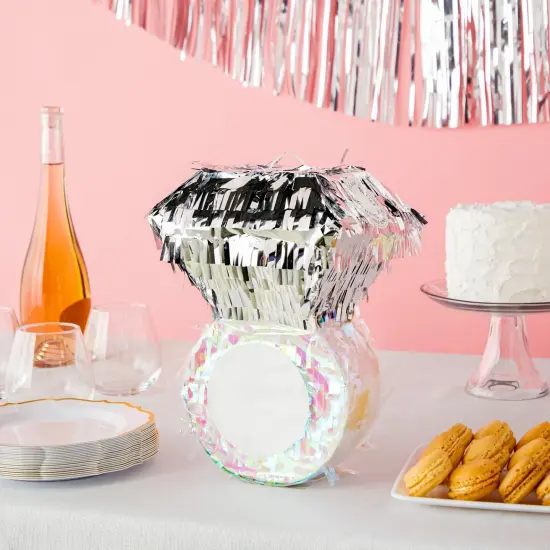 Diamond Ring Pinata for Bridal Shower Centerpieces, Engagement Decorations, Bachelorette Party Supplies (7.2 x 7.1 x 11.0 In) Silver {2}