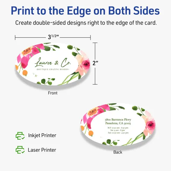 Avery Printable Oval Business Cards, Sure Feed Technology, 2" x 3-1/2", Matte White Cardstock, Print-to-The-Edge, Laser/Inkjet Printable, 80 Total {6}