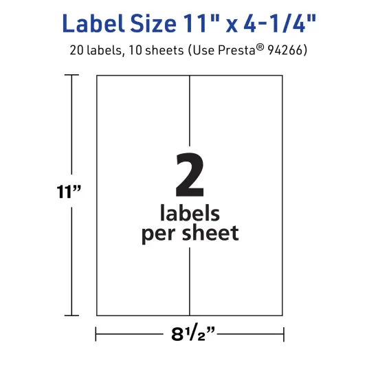 Avery TrueBlock Matte White Paper Labels,11" x 4-1/4" Rectangle {5}