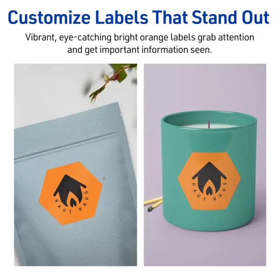 Avery Bright Orange Paper Labels, 2-1/2" x 2-57/64" Hexagon {3}