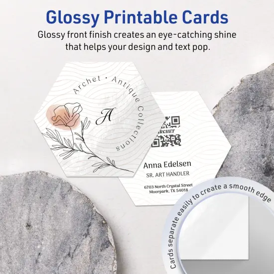 Avery Printable Hexagon Business Cards, Sure Feed Technology, 2-1/2" x 2-9/10", Glossy White Cardstock, Print-to-The-Edge, Laser/Inkjet Printable, 60 Total {3}