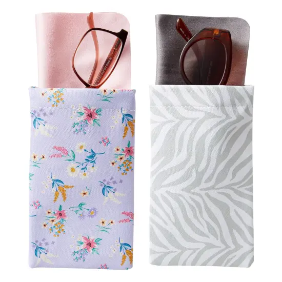 10 Pack Soft Eye Glasses Pouch with 10 Cleaning Cloths, Faux Leather Eyewear and Sunglasses Cases, 10 Designs (4 x 7 In) Multicolor {7}