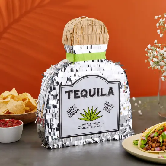 Tequila Pinata for Bachelor Party Decorations, Table Centerpiece, Photo Prop (Small, 16.5 x 13 x 3 In) Silver {2}