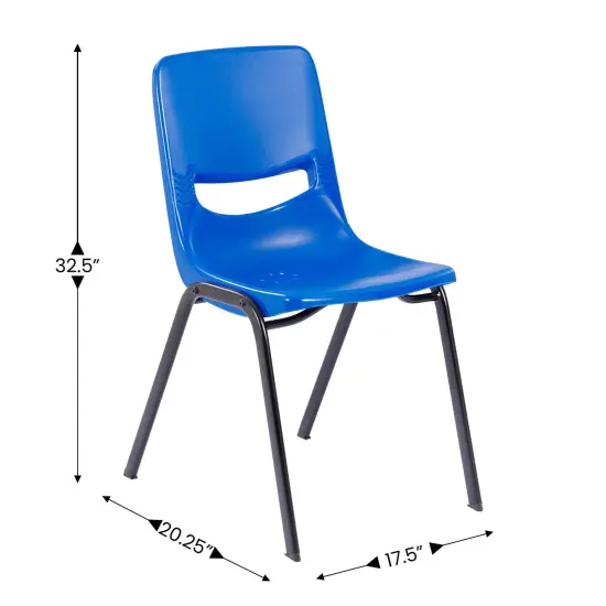 Emma and Oliver Jacobs Desk/Chair Set with Metal Open Front Storage Box, Desktop, Metal Frame and Stackable Flex Comfort Classroom Chair WalnutTop/NavyChair {6}