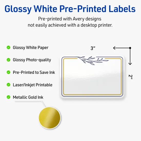 Avery Printable Rectangle Labels, Gold & Navy Border with Florals, 2" x 3", Glossy White Rectangle Labels, Permanent, Laser/Inkjet, 80ct, Great for Product Labels {2}
