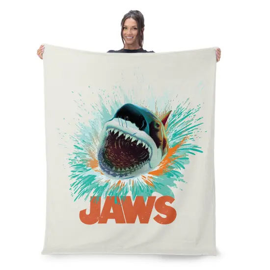 Universal Jaws Silk Touch Sherpa Throw Blanket Shark Splash {2}