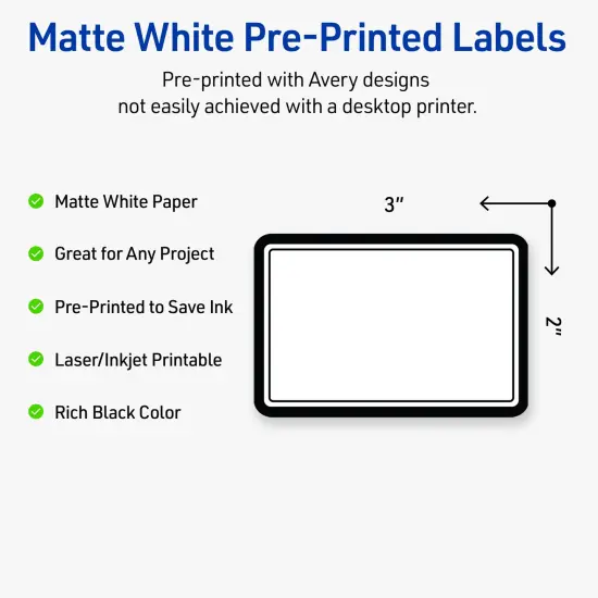 Avery Printable Rectangle Labels, Double Black Border, 2" x 3", Matte White Rectangle Labels, Permanent, Laser/Inkjet, 80ct, Great for Product Labels {2}