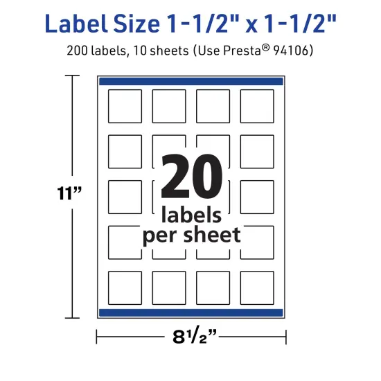 Avery TrueBlock Matte White Paper Labels,1-1/2" x 1-1/2" Square {5}